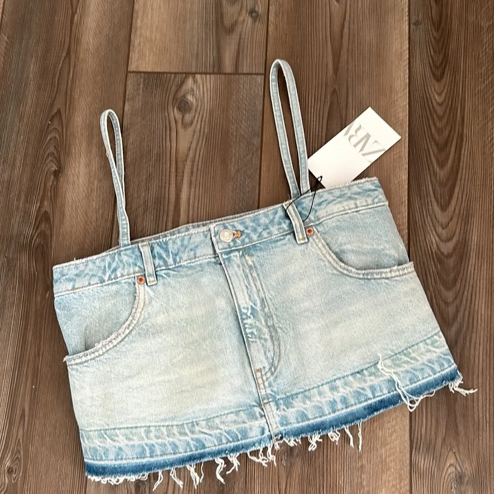 Zara Denim Crop Top #18 - Picture 2 of 5